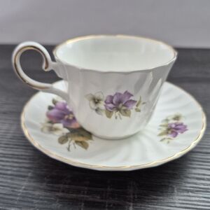 Floral Teacup and Saucer Set with Gold Trim